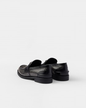 Prada Studded Brushed Leather Loafers Black