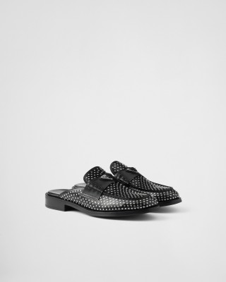 Prada Studded Brushed Leather Mules Black
