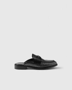 Prada Studded Brushed Leather Mules Black
