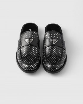 Prada Studded Brushed Leather Mules Black