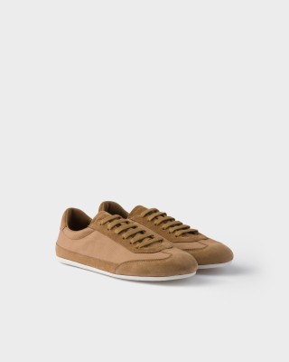 Prada Suede And Fabric Sneakers Cork Beige