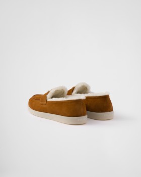 Prada Suede And Shearling Loafers Cognac