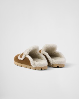 Prada Suede And Shearling Slippers Cinnamon
