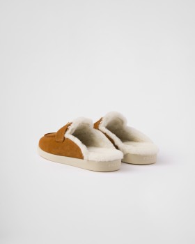 Prada Suede And Shearling Slippers Cognac