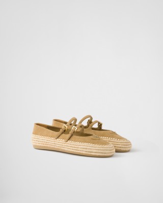 Prada Suede Ballerinas Ecru