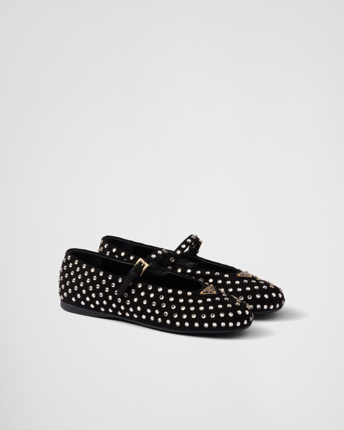Prada Suede Ballerinas With Crystals Black