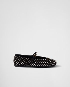 Prada Suede Ballerinas With Crystals Black