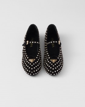 Prada Suede Ballerinas With Crystals Black