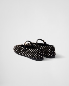 Prada Suede Ballerinas With Crystals Black