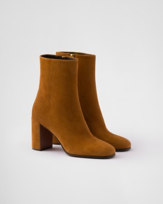 Prada Suede Booties Cognac