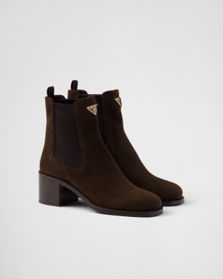 Prada Suede Booties Dark Brown