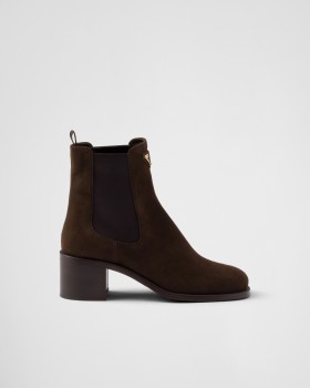 Prada Suede Booties Dark Brown