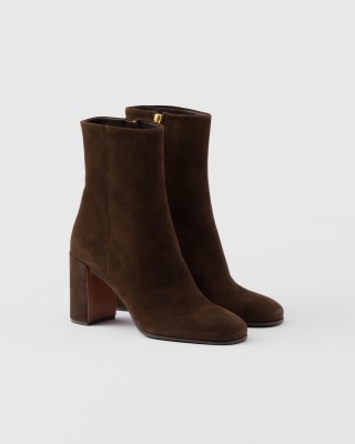 Prada Suede Booties Dark Brown