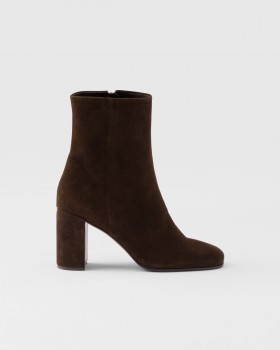 Prada Suede Booties Dark Brown