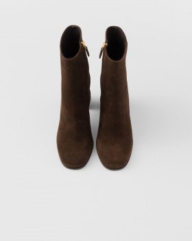 Prada Suede Booties Dark Brown