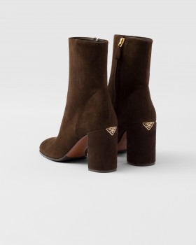 Prada Suede Booties Dark Brown
