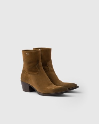Prada Suede Booties Tobacco