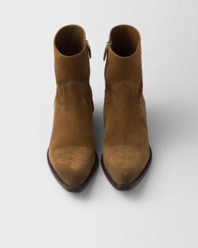Prada Suede Booties Tobacco