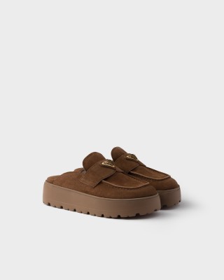 Prada Suede Flatform Mules Cocoa Brown