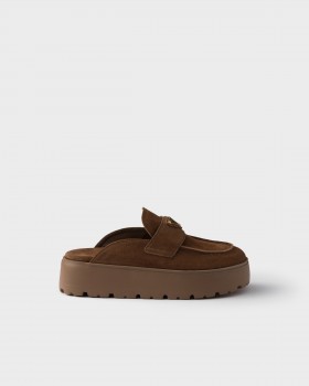 Prada Suede Flatform Mules Cocoa Brown