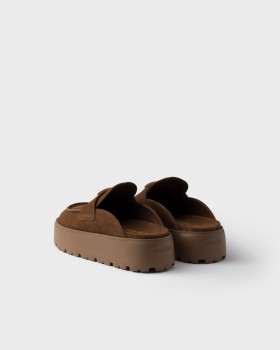 Prada Suede Flatform Mules Cocoa Brown