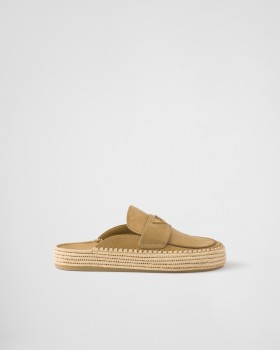 Prada Suede Flatform Mules Ecru