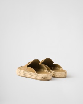 Prada Suede Flatform Mules Ecru