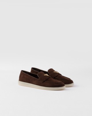 Prada Suede Leather Loafers Dark Brown