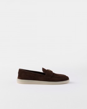 Prada Suede Leather Loafers Dark Brown