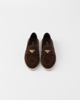 Prada Suede Leather Loafers Dark Brown