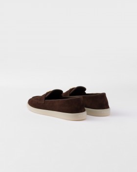 Prada Suede Leather Loafers Dark Brown