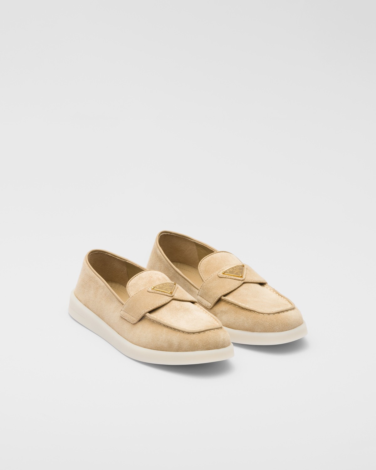 Prada Suede Leather Loafers Ecru