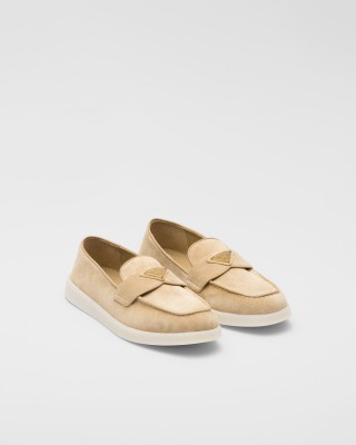 Prada Suede Leather Loafers Ecru