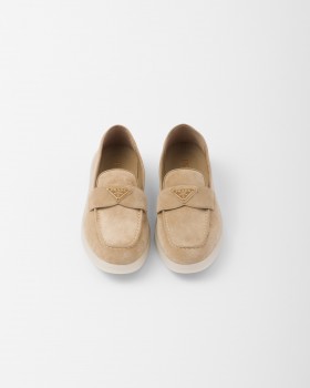 Prada Suede Leather Loafers Ecru
