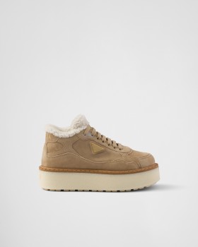 Prada Suede Mid-top Sneakers Ecru
