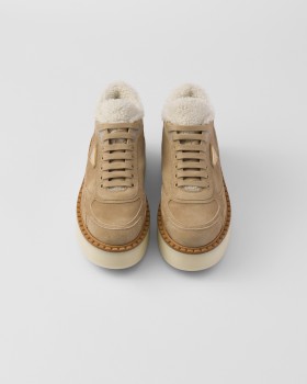 Prada Suede Mid-top Sneakers Ecru