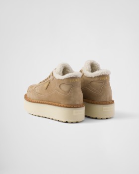 Prada Suede Mid-top Sneakers Ecru