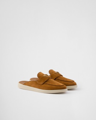 Prada Suede Mules Cognac