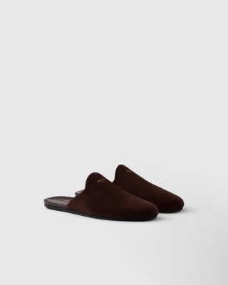 Prada Suede Mules Dark Brown