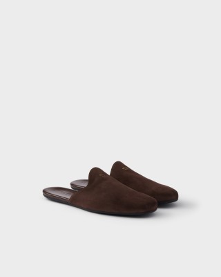 Prada Suede Mules Dark Brown
