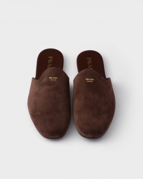 Prada Suede Mules Dark Brown