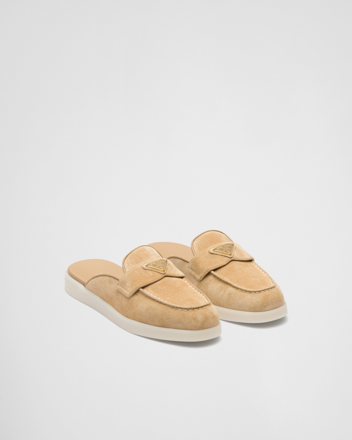 Prada Suede Mules Ecru