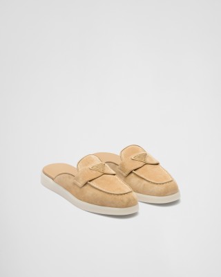 Prada Suede Mules Ecru