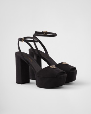 Prada Suede Platform Sandals Black