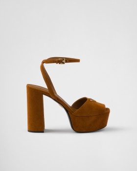 Prada Suede Platform Sandals Cognac