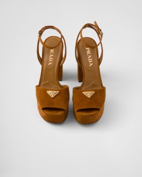 Prada Suede Platform Sandals Cognac