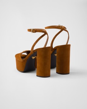 Prada Suede Platform Sandals Cognac