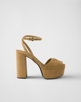 Prada Suede Platform Sandals Ecru