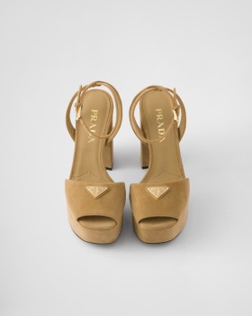Prada Suede Platform Sandals Ecru