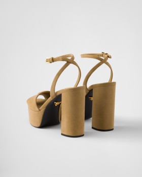 Prada Suede Platform Sandals Ecru
